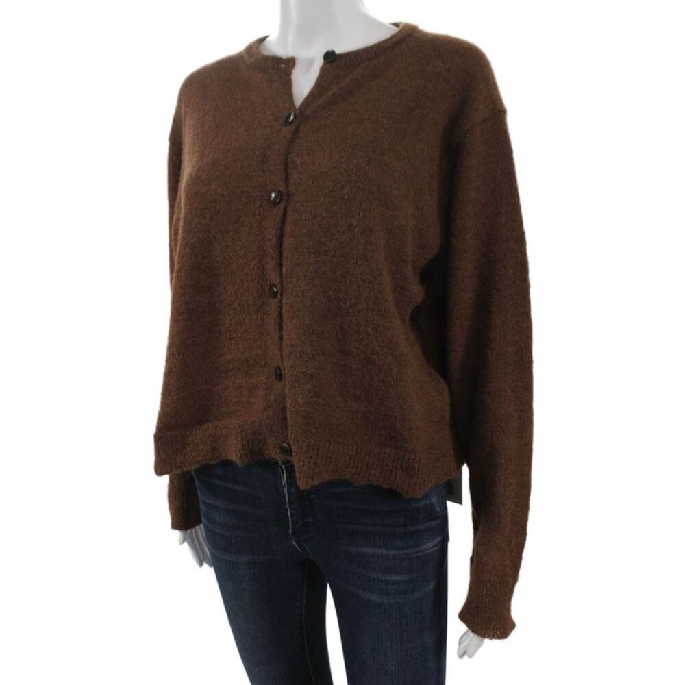 Zara Women Brown V-Neck Long Sleeve Cardigan Polyester Solid Fall Size L - Picture 2 of 6